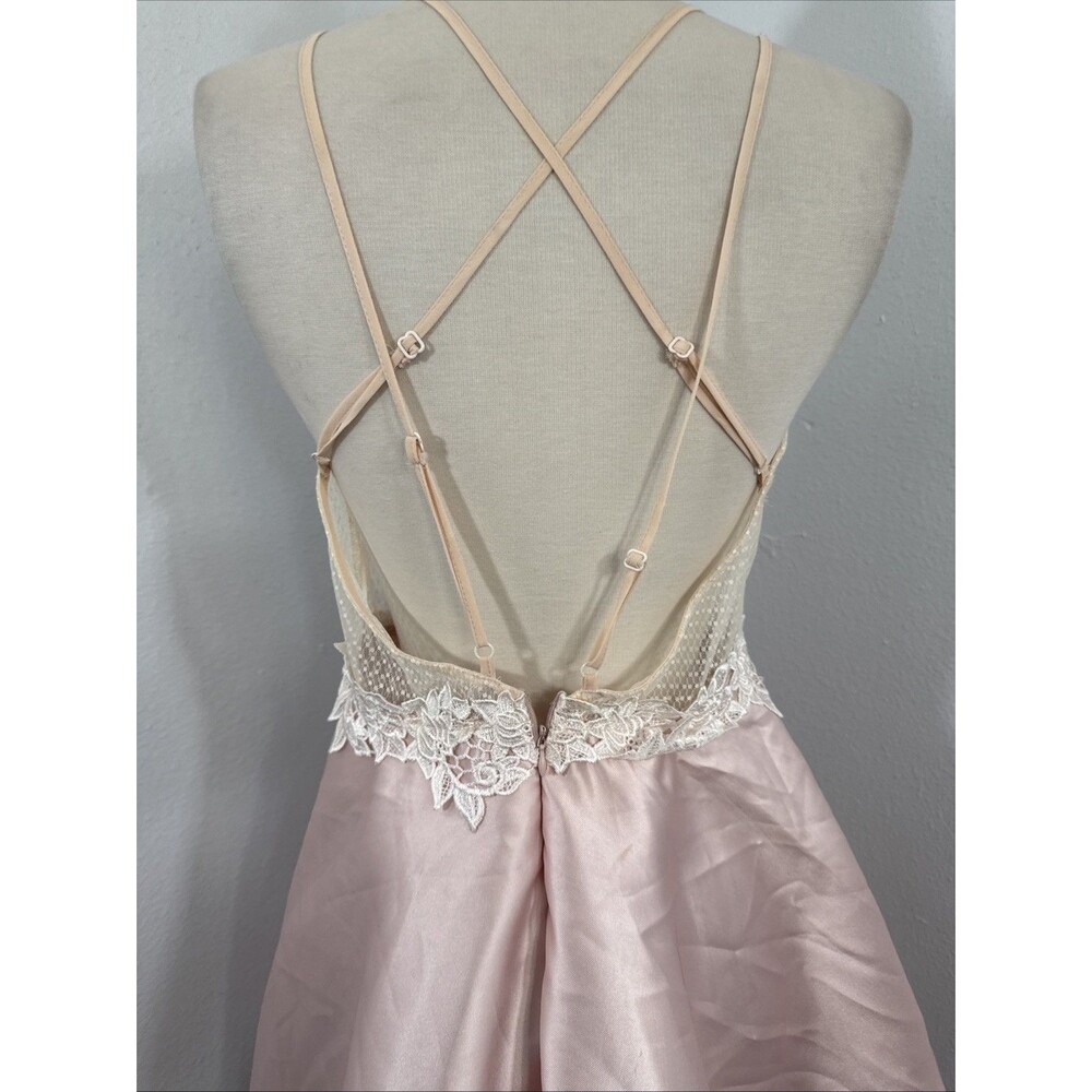 A Peach‎ Dress Womens M Champagne Strapppy Back Feminine Party Events Y2K - Picture 5 of 11